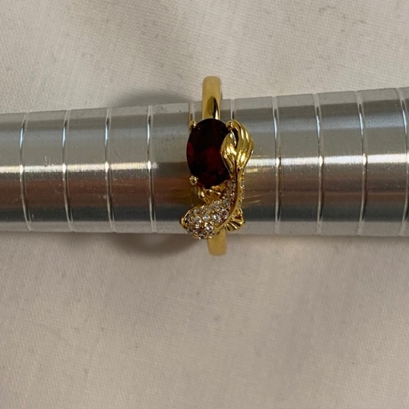 Gold over Silver (Vermeil) Natural Garnet and CZ Ring NEW - Picture 3 of 4